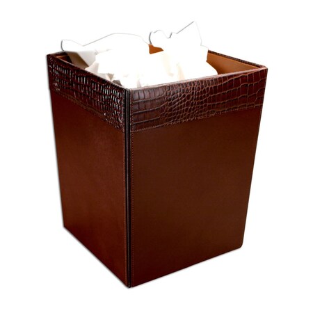 Dacasso Brown Crocodile Embossed Leather Waste Basket AG-2003